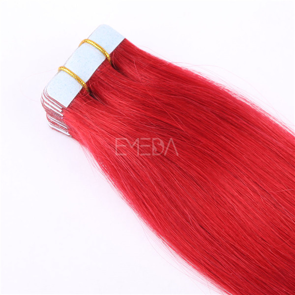Customized lengths double drawn red dyed tape in hair extensions with high quality YL196